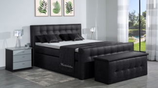 Meisterbetten Boxspringbett Celo 140x200 in MS-Black, Matratzenbezug Nano, Ergoflex-Topper