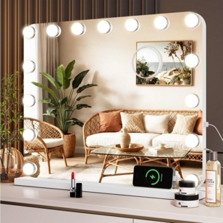 TLGREEN Schminkspiegel mit Beleuchtung, (50x40 cm, Hollywood spiegel, 15 Dimmbare LED,Spiegel mit licht, 3 Beleuchtungsmodi, Touch Steuerung und Abnehmbare Lupe), Tischspiegel für Schminktisch, Wandspiegel