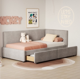 BlingBin Polsterbett Schlafsofa Einzelbett Multifunktionsbett (Polsterbett, 1-tlg, Mid-Century-Design 90x200 cm Schlafsofa / Tagesbet), mit 2 Stauraumschubladen und Lattenrost hautfreundlicher Samtstoff