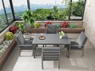 MeXo Gartenlounge-Set Gartenmöbel Set Aluminium, hoher Sitzkomfort, (wetterfeste Lounge Sitzgruppe, 5-tlg, 4 x Gartenstühle, 1 x Esstisch 140 x 80 x 70 cm), Outdoor Essgruppe für Terrasse & Garten für 4 Personen