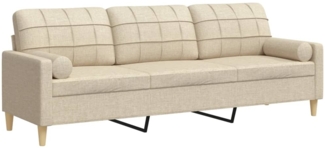 vidaXL Sofa 3-Sitzer mit Zierkissen Creme 210 cm Stoff 3278203