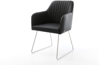 Esszimmerstuhl Greg-Flex Echt-Leder Schwarz Kufengestell Edelstahl Taschenfederkern