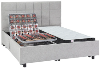 Vente-unique - Dekoratives Bett mit elektrischer Relaxfunktion mit Tellern + Taschenfederkern- & Memory-Schaum-Matratze - 2 x 70 x 190 cm - Stoff - Grau - MANAM von YSMÉE