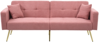 Merax sofa Schlafsofa mit Bettfunktion, verstellbarem Winkel, goldenen Beinen, mit Kissen und seitlichen Aufbewahrungstaschen, rosa