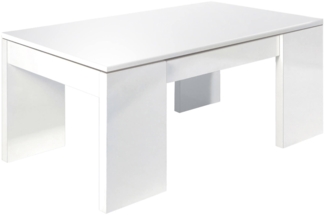 Dmora Almo Couchtisch, Couchtisch mit Hebeplatte, Niedriger Wohnzimmertisch, 100x50h43/84 cm, Glänzendes Weiß