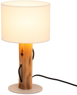 LED Tischleuchte, Holz braun, Schirm weiß, E14, H 32 cm