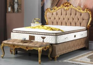 Casa Padrino Barock Doppelbett Braun / Gold - Prunkvolles Samt Bett mit Matratze - Schlafzimmer Set im Barockstil - Schlafzimmermöbel