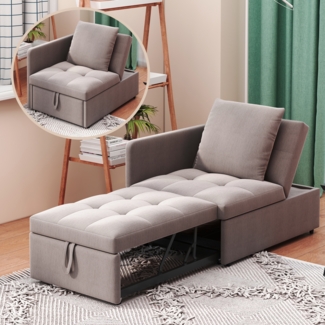 Merax Daybett Polsterbett Schlafsofa 3 in 1 Multifunktions-Schlafsofa, Leinenstoffsofa mit verstellbarer Rückenlehne, Liegesofa für kleine Räume, grau