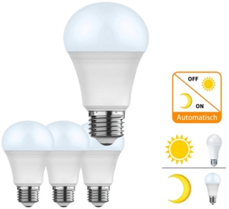 Jibenhome LED-Leuchtmittel E27 Glühbirne mit Bewegungsmelder Dämmerungssensor, 12W Birne Lampe, 4 St, Warmweiß/Weiß, Warmweiß/Weiß Automatisch Auf Aus Licht für Treppen Toiletten Balkon