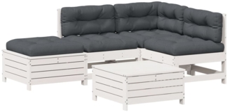 vidaXL 5-tlg. Garten-Lounge-Set mit Kissen Weiß Massivholz Kiefer 3250709