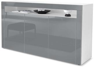 Vladon Sideboard Valencia, Kommode mit 3 Türen und 1 offenem Fach, Weiß matt/Grau Hochglanz/Grau Hochglanz (155 x 92 x 40 cm)