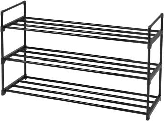 Schuhregal, Schuh-Organizer mit 3 Regalebenen, Schuhaufbewahrung aus Metall, für 12-15 Paar Schuhe, stapelbar, für Wohnzimmer, Flur, Eingangsbereich, schwarz LSA13BK