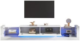 BlingBin TV-Schrank Lowboard mit LED-Beleuchtung (1er Set, 1-St, Glasfront, zwei klappbare Schubladen) 181 cm – Für Fernseher bis 80 Zoll