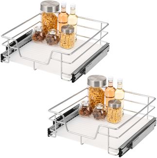 Teleskopschubladen 2er Set - für 50 cm Schrank mit Einlegeboden, aus Metall, (Chrom)