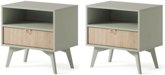 2er-Set Nachtkonsole Nachtschrank Forest 54cm eukalyptusgrün Herringbone Skandi