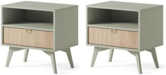 2er-Set Nachtkonsole Nachtschrank Forest 54cm eukalyptusgrün Herringbone Skandi