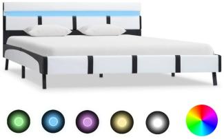 vidaXL Bettgestell mit LED Weiß Kunstleder 160×200 cm, Mit Beleuchtung [280300]