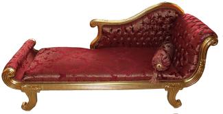 Casa Padrino Barock Chaiselongue Modell XXL Bordeaux Rot Muster / Gold- Antik Stil - Recamiere Wohnzimmer Möbel