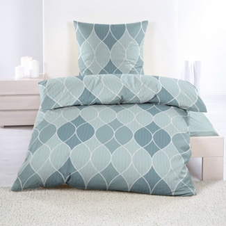 Casa Colori Bettwäsche Casa Calori, Seersucker, 2 teilig, Rautenmuster, mit geschwungen Linien, grün, blau