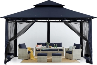 MASTERCANOPY Doppeldach Gartenpavillon 3x3,6m Marineblau mit 4 Netz für