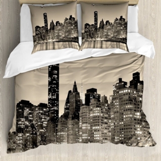 Abakuhaus Bettwäsche Milbensicher Allergiker geeignet mit Kissenbezügen, Microfaser, New York Manhattan City Night