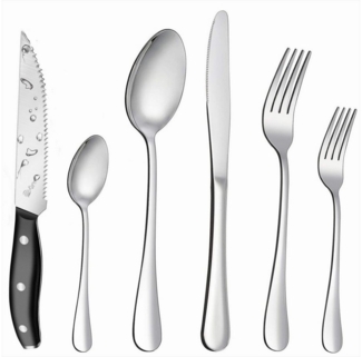 KingLux Besteck-Set 36Tlg. Edelstahl Essbesteck-set mit Steakmesser Gabel Messer Löffel (36-tlg), 6 Personen, Edelstahl