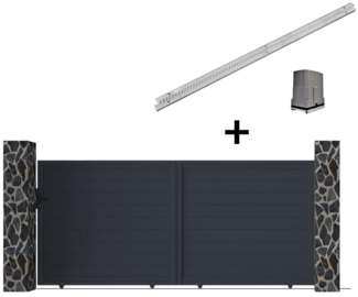 Vente-unique - Gartentor Schiebetor mit Torantrieb - 416x180 cm - voll - Aluminium - Anthrazit - NAZARIO