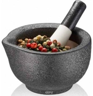 GEFU Mörser GRINO – Mörser mit Stößel aus Porzellan, edle Gussoptik, Gewürzmörser für Gewürze und Pesto, Durchmesser 7,7 cm