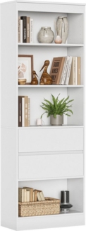 MSMASK Hochschrank Standregal Bücherschrank Vitrinenschrank Mehrzweckschrank mit 2 Schubladen und 4 offenen Fächern, 180 x 60 x 30 cm