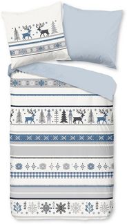 Good Morning Flanell Bettwäsche 135x200 Aila Winter Hirsch Tanne kalt blau 33362