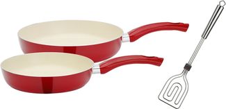 GSW Pfannen-Set CERAMICA beige, Aluminium (Set, 3-tlg, 1x Bratpfanne Ø 20 cm, 1x Bratpfanne Ø 28 cm), Induktion