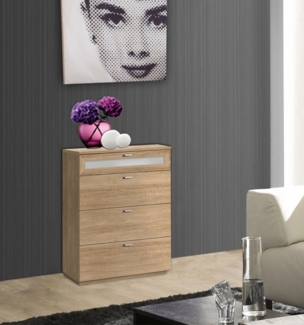 Kommode Schubladenkommode sonoma eiche Weißglas 80cm