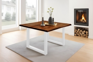 Esstisch Baumkante Massiv Akazie nussbaum 80 x 80 weiß NOAH 141096599