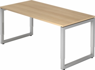 bümö höhenverstellbarer Schreibtisch R-Serie 160x80 cm in Eiche, Gestell in Silber - PC Tisch für's Büro manuell höhenverstellbar, Computertisch verstellbar, RS-16-E-S