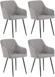 CLP 4er Set Esszimmerstuhl Shila Gesteppt,grau Samt