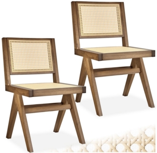 tectake Esszimmerstuhl Holzstuhl Lissy mit Wiener Geflecht im Boho-Stil (Set, 2 St), Große Rückenlehne und Sitzfläche ohne Armlehnen