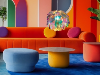 Verspielte Pendelleuchte CLOVER mit bunten Kunststoffblättern, Ø 40cm