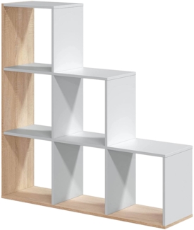Dmora Abilu-Bücherregal, doppelseitiges Bücherregal mit 6 Fächern, Büro-Trennregal, 108 x 28 x 110 cm, Weiß und Eiche