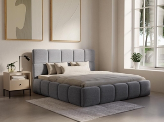 Vente-unique - Bett mit Bettkasten - 160 x 200 cm - Strukturstoff - Grau - DAMADO von Pascal Morabito