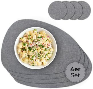 matches21 HOME & HOBBY Platzset Ovales Tischset mit Glasuntersetzer, 4er Set, in Grau meliert, (4-St), Hitzebeständige abwaschbare PVC Platzsets