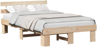 vidaXL Bettrahmen mit Kopfteil Natur 135 x 190 cm Massives Kiefernholz 872449
