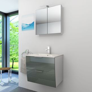 Badmöbel Set Gently 2 V1 Weiß/Grau MDF Waschtisch 60cm ohne LED Beleuchtung