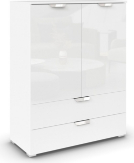 Rauch Möbel Glamour by Aditio Hochkommode, Kommode, Highboard, Türkommode, Schubladenschrank, 2-türig, 2 Schubkästen, Soft-Close, Farbe Hochglanz Weiß/Alpinweiß, 93 x 119 x 42 cm