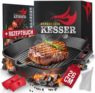 KESSER Grillpfanne, Gusseisenpfanne voreingebrannt Bratpfanne Gusseisen Steak Pfanne