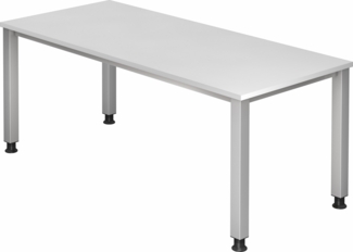 bümö manuell höhenverstellbarer Schreibtisch 180x80 cm in weiß - PC Tisch höhenverstellbar & groß, höhenverstellbarer Tisch Büro, großer Computertisch verstellbar, Q-Serie, QS-19-W