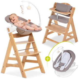 Hauck Hochstuhl Alpha Plus Natur - Newborn Set Deluxe (Set, 4 St), Holz Babystuhl ab Geburt inkl. Aufsatz für Neugeborene & Sitzauflage