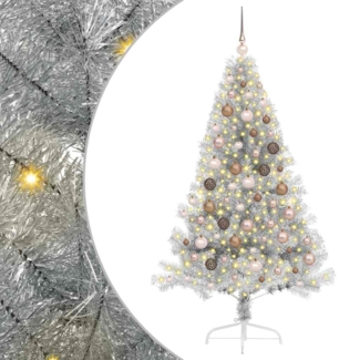 vidaXL Künstlicher vorbeleuchteter Weihnachtsbaum Silber 180 cm PET 3397204