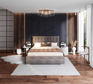 FDM Polsterbett Elegant - Stauraum & modernes Design 120x200 140x200 160x200 180x200cm (MADE IN EU - mit hochwertigem Velours Bezug, Bettrahmen, Bett, Optional mit Matratze bestellbar, Mit großem Kopfteil für Komfort - Bettkasten mit Hubrahmen), Metall...