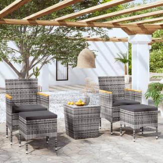 vidaXL 5-tlg. Garten-Bistro-Set Poly Rattan und Hartglas Grau 3058375