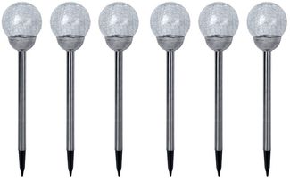 6x LED Solarlampe, Edelstahl silber, Bruchglas Kugel, H 56 cm